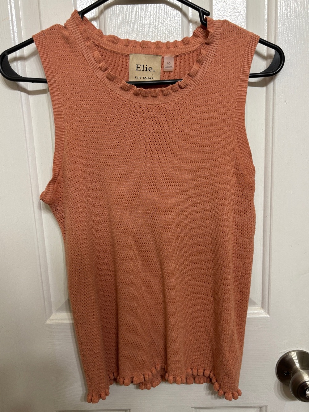 Elie Tahari Tank Top Womens Large Peach Knit Sleeveless Shirt